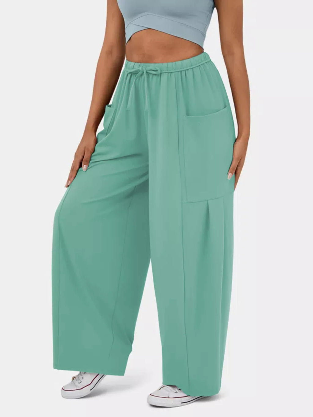 High-Waisted Drawstring Wide-Leg Pants