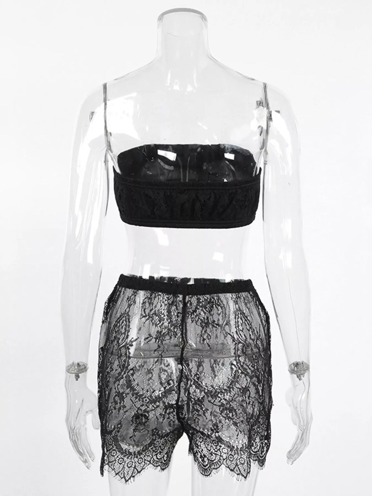 Lace Tube Top & Cardigan and Shorts Three-Piece Lounge Set