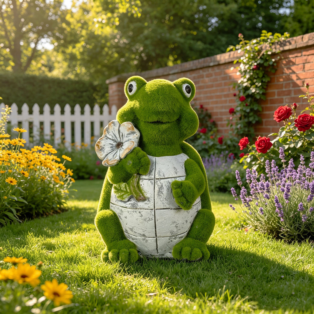 Flocked Turtle Garden Statue