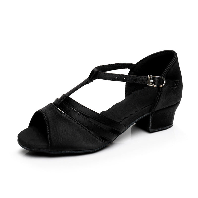 New Children's Low Heel Skin Color Latin Dance Shoes Comfortable Satin Dancing Shoes Soft Bottom Practice Satin 3cm