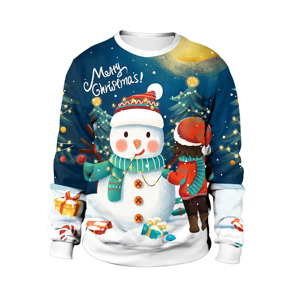 2024 Spring Cross-Border Women's New Christmas Clothing Round Neck Christmas Deer Couple Outfit Digital Printed Sweatshirt