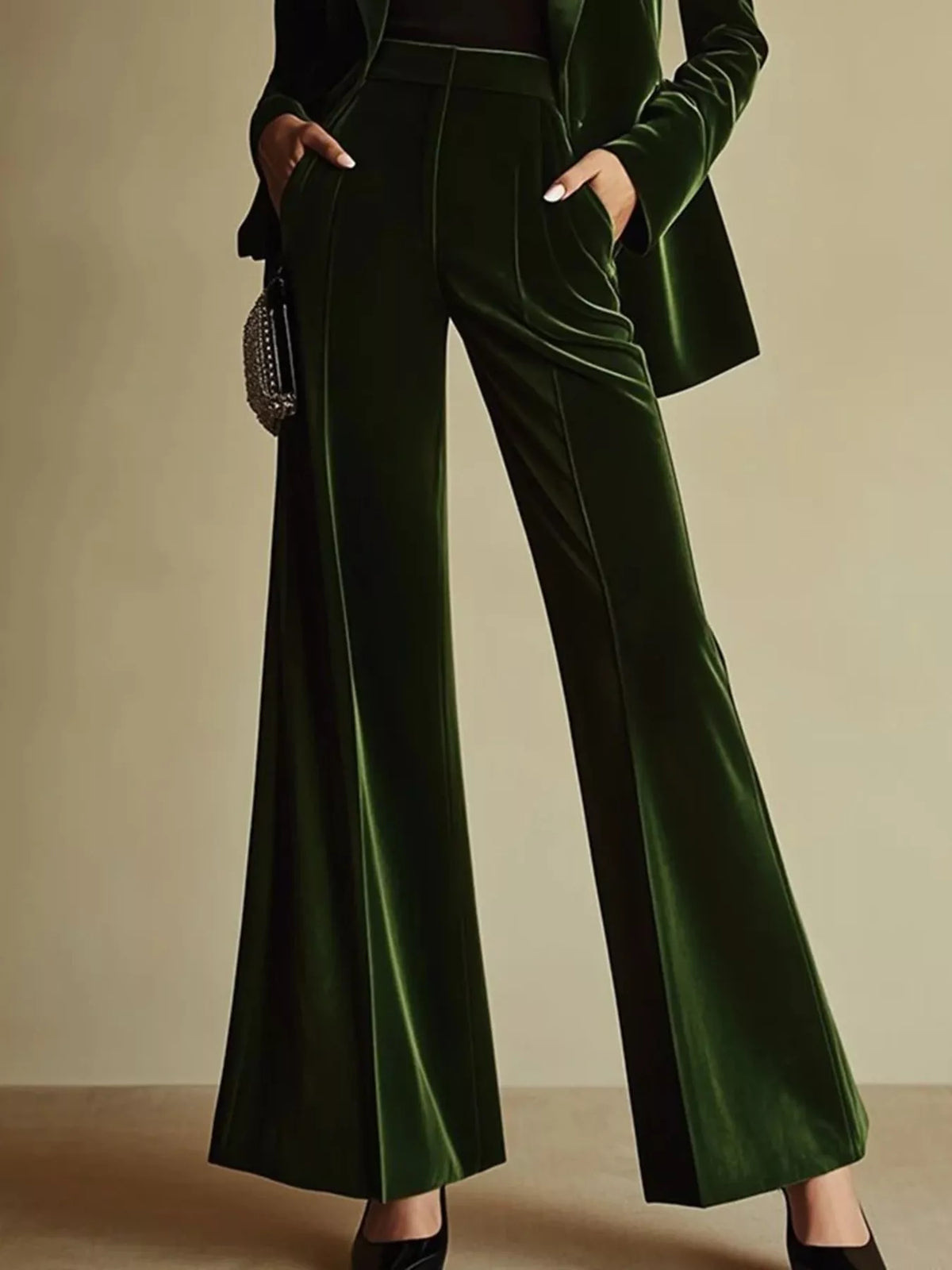 Velvet Blazer and Wide-Leg Pants Set