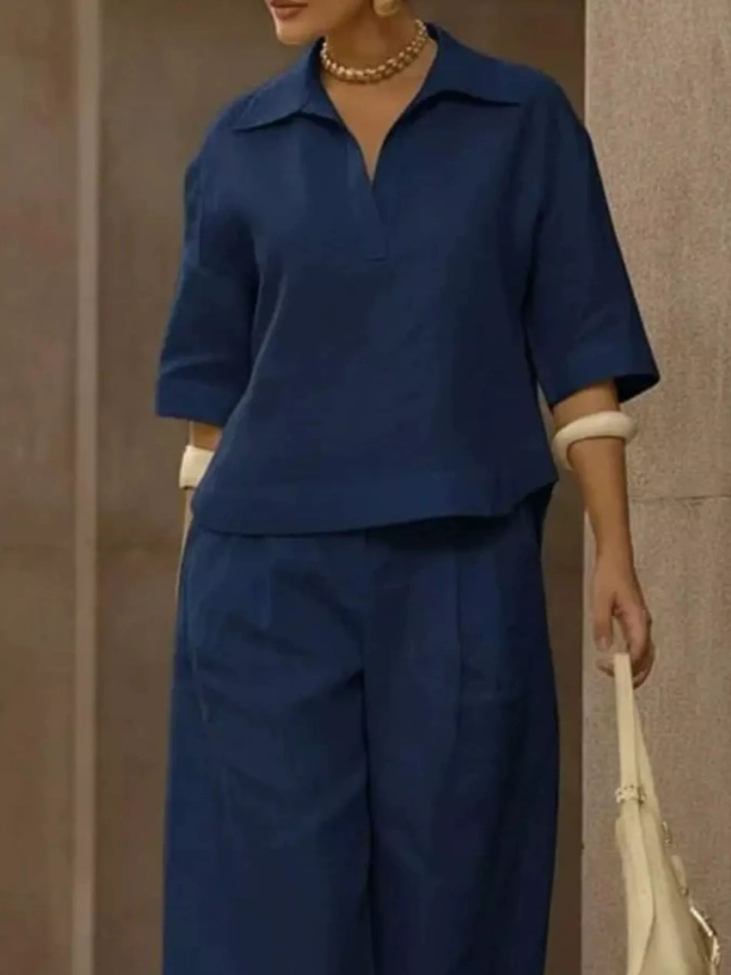 Full Size 3/4 Sleeve Top and Wide Leg Pants Set Plus Size