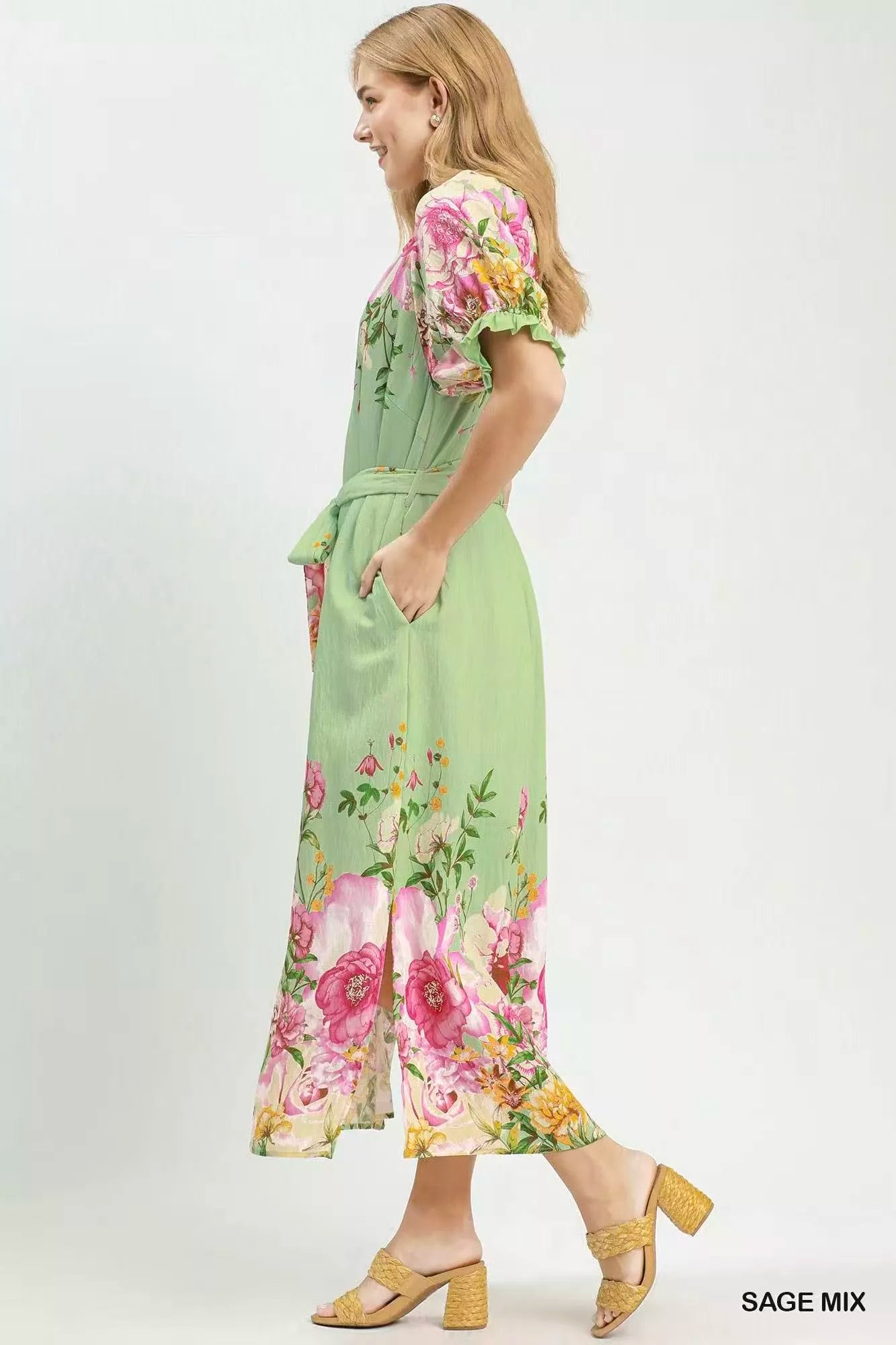 Umgee Mix Floral Border Print Midi Dress
