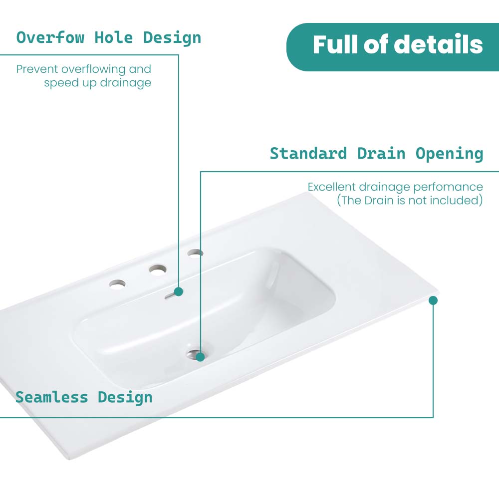 Integrated Glossy White Ceramic Bathroom Sink