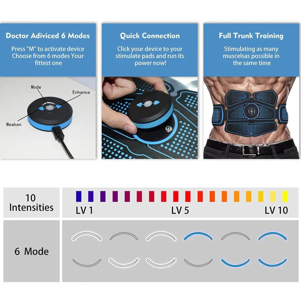 USB Rechargeable EMS Ab Stimulator – Muscle Toner