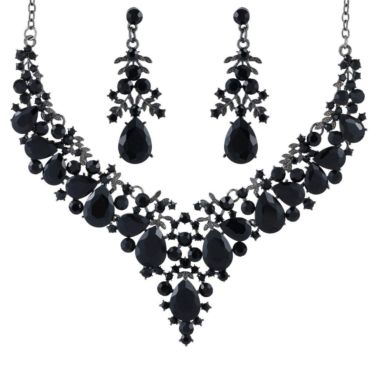 Waterdrop Leaf Necklace Earrings Set Bridal Wedding Banquet Women Jewelry Set For Wedding Party Evening Occasions
