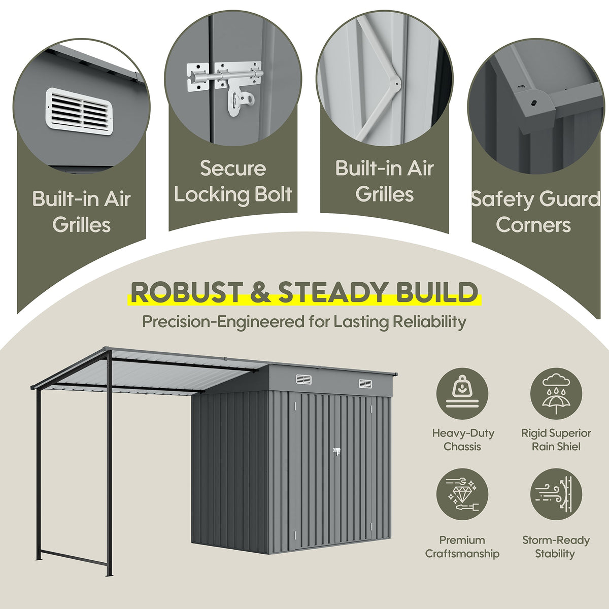 12x4 FT Metal Lean-To Shed with Pergola, 6x4 FT Outdoor Storage Shed & Hardtop Gazebo Combo
