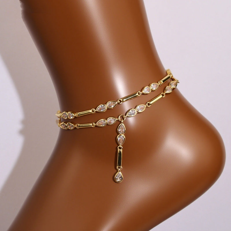 New European And American-style Water-drop Zircon Anklet Niche Fashion
