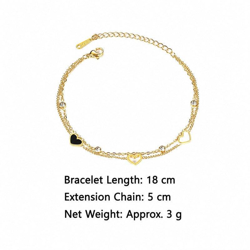 Stainless Steel Layered Heart Bracelet For Women