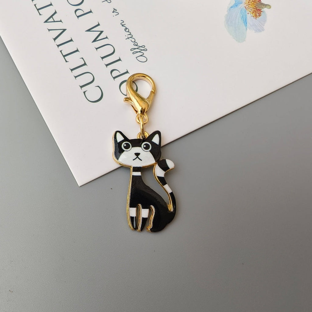 Halloween Alloy-printed Kitten Pendant Keychain
