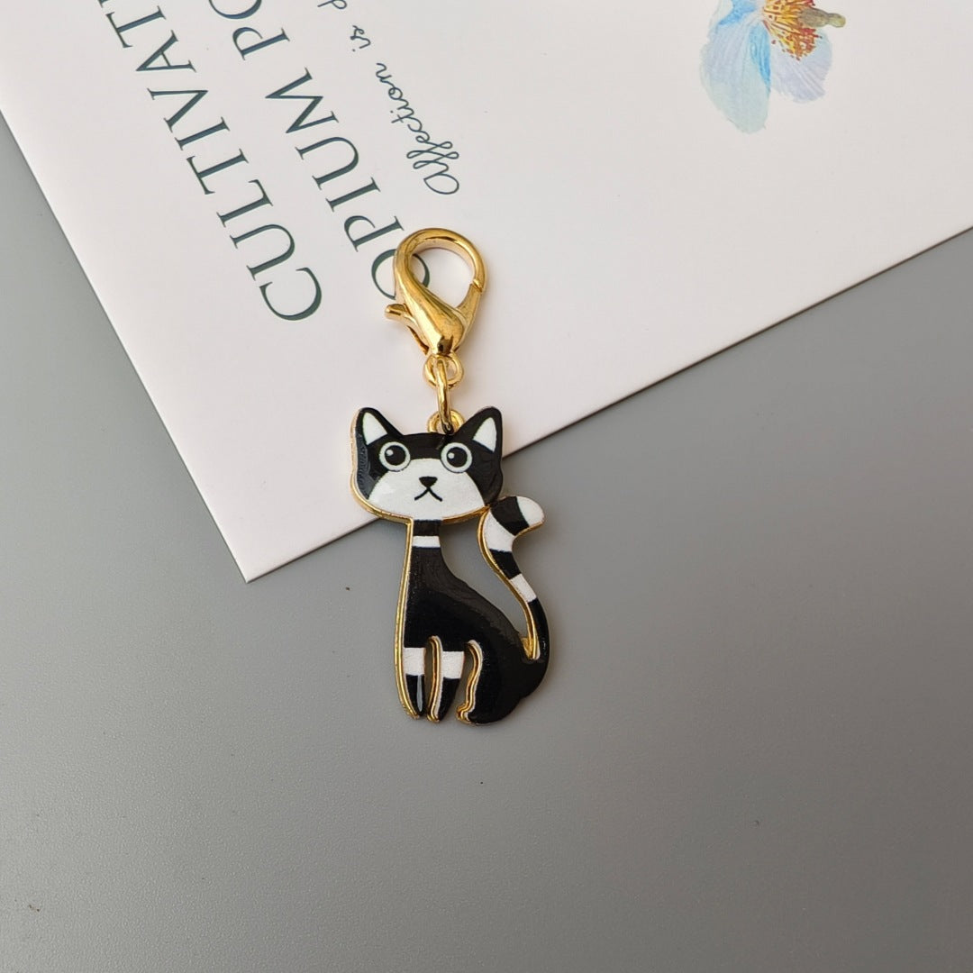 Halloween Alloy-printed Kitten Pendant Keychain