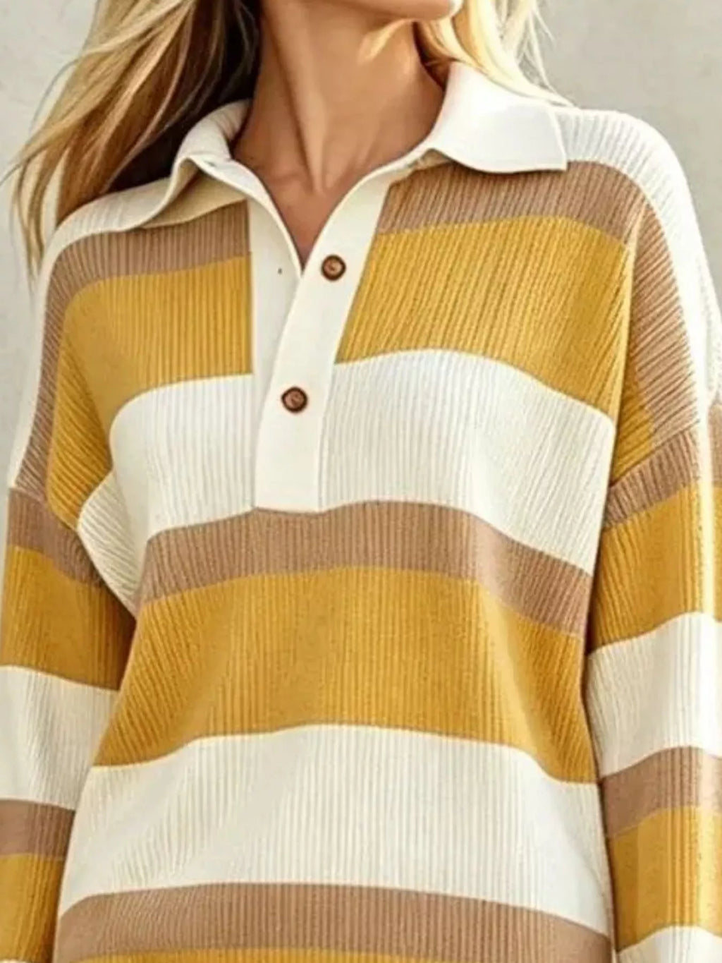 Striped Polo Collar Long Sleeve Sweater Dress