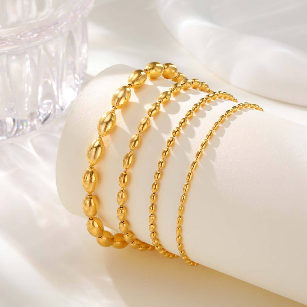 Stainless Steel Rugby Bead Chain Anklet For Women