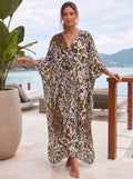 Leopard Print Front-woven Rayon Beach Cover-up For Women, Suitable For Seaside Vacations, Foreign Trade