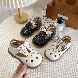Girls' Closed-Toe Sandals, Embroidered Kids Fashion Bow Princess Shoes, Summer Style, Lightweight Toddler & Little Kids First Walkers Shoes