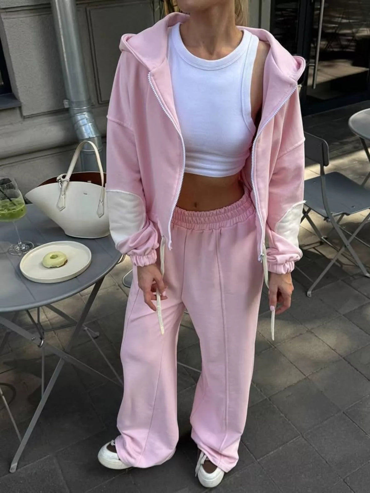 Zip Up Hoodie and Wide-Leg Pants Set