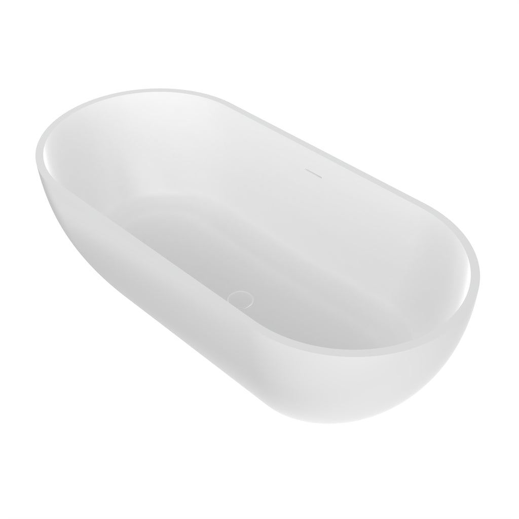 63 Inch Artificial Stone Solid Surface Oval Shape Freestanding Bathtub