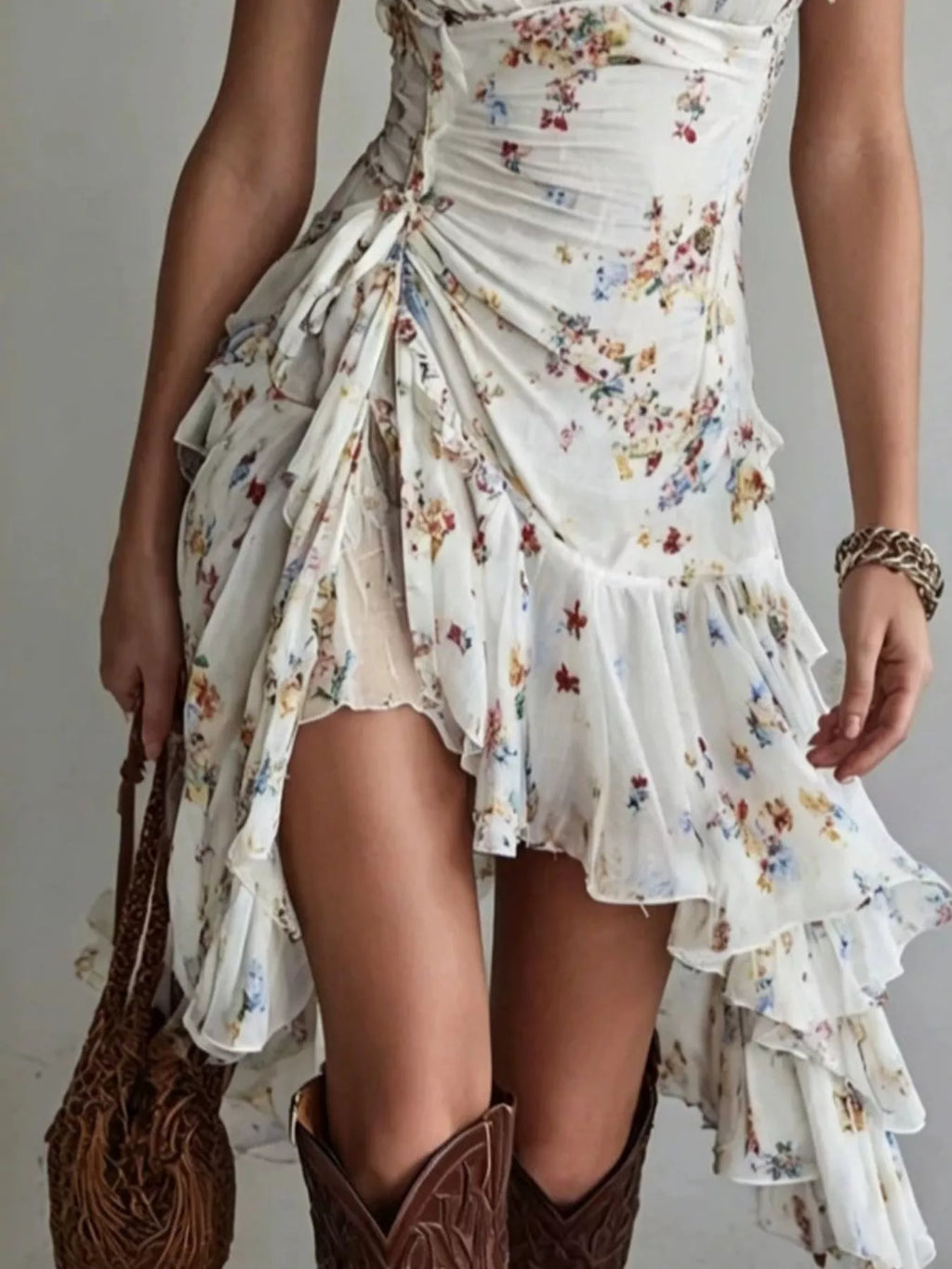 Floral Print Ruffled Hem Dress