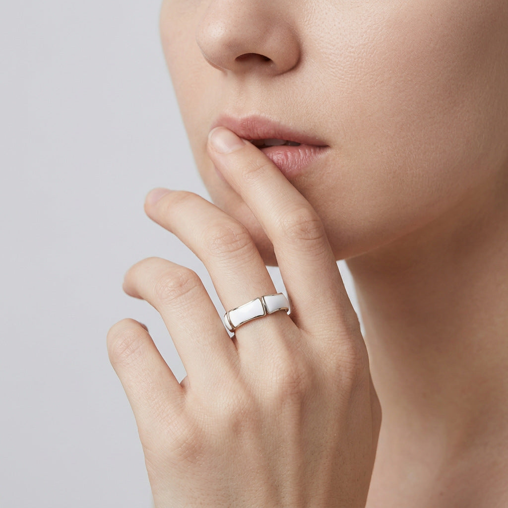 Women Colorful Enamel Stainless Steel Open Ring, Fashion Minimalist Retro Trendy Versatile Finger Jewelry