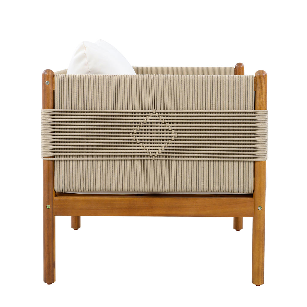 Outdoor Acacia Wood Loveseat with Diamond Rope Weave & Cushions