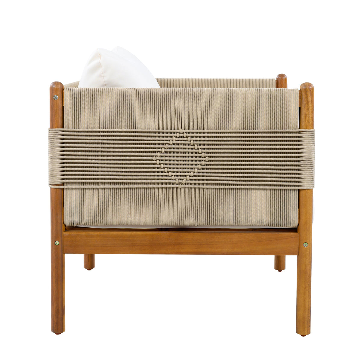 Outdoor Acacia Wood Loveseat with Diamond Rope Weave & Cushions
