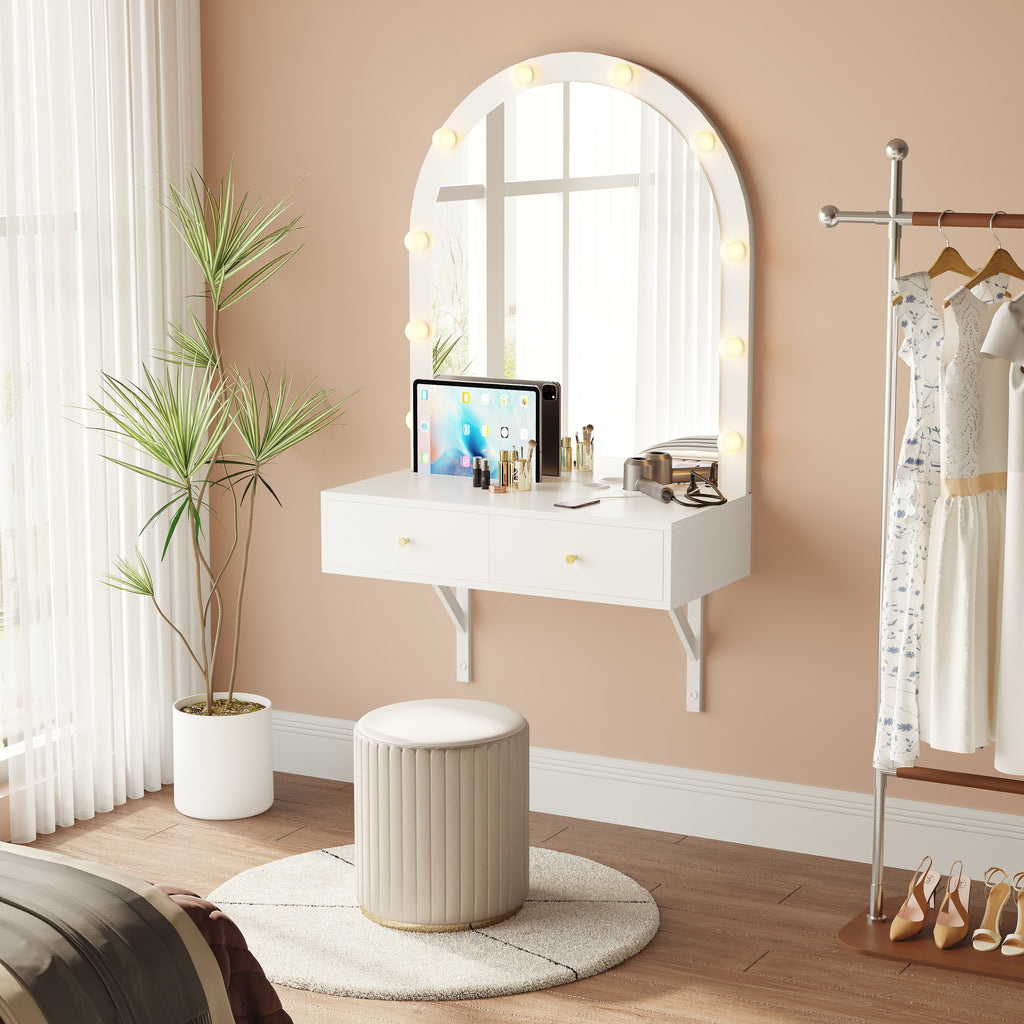 Floating Makeup Vanity Desk with Mirror & 3-Color Lights
