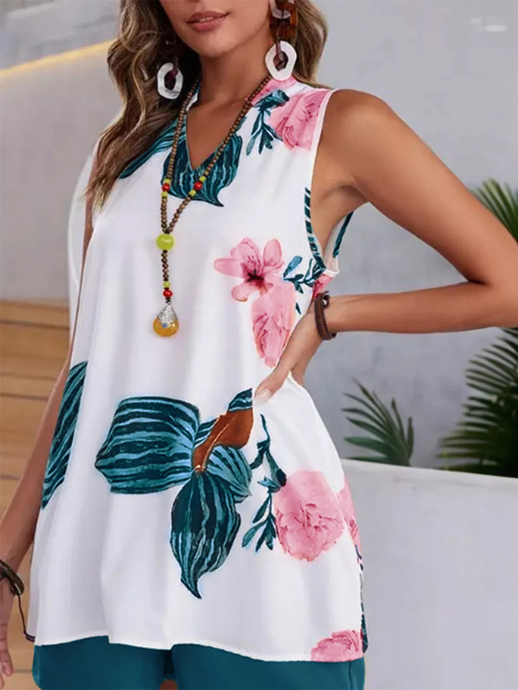Floral Print Sleeveless Top and Shorts Set