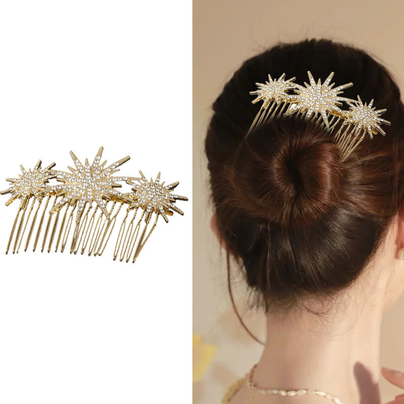 Large And Small Diamond-studded Vintage Hair Comb With A Starry Design