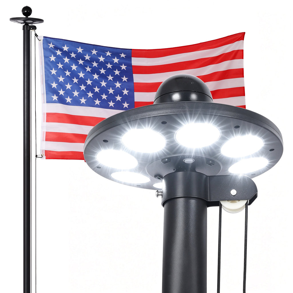 20FT Heavy Duty Flagpole Kit with LED Solar Light