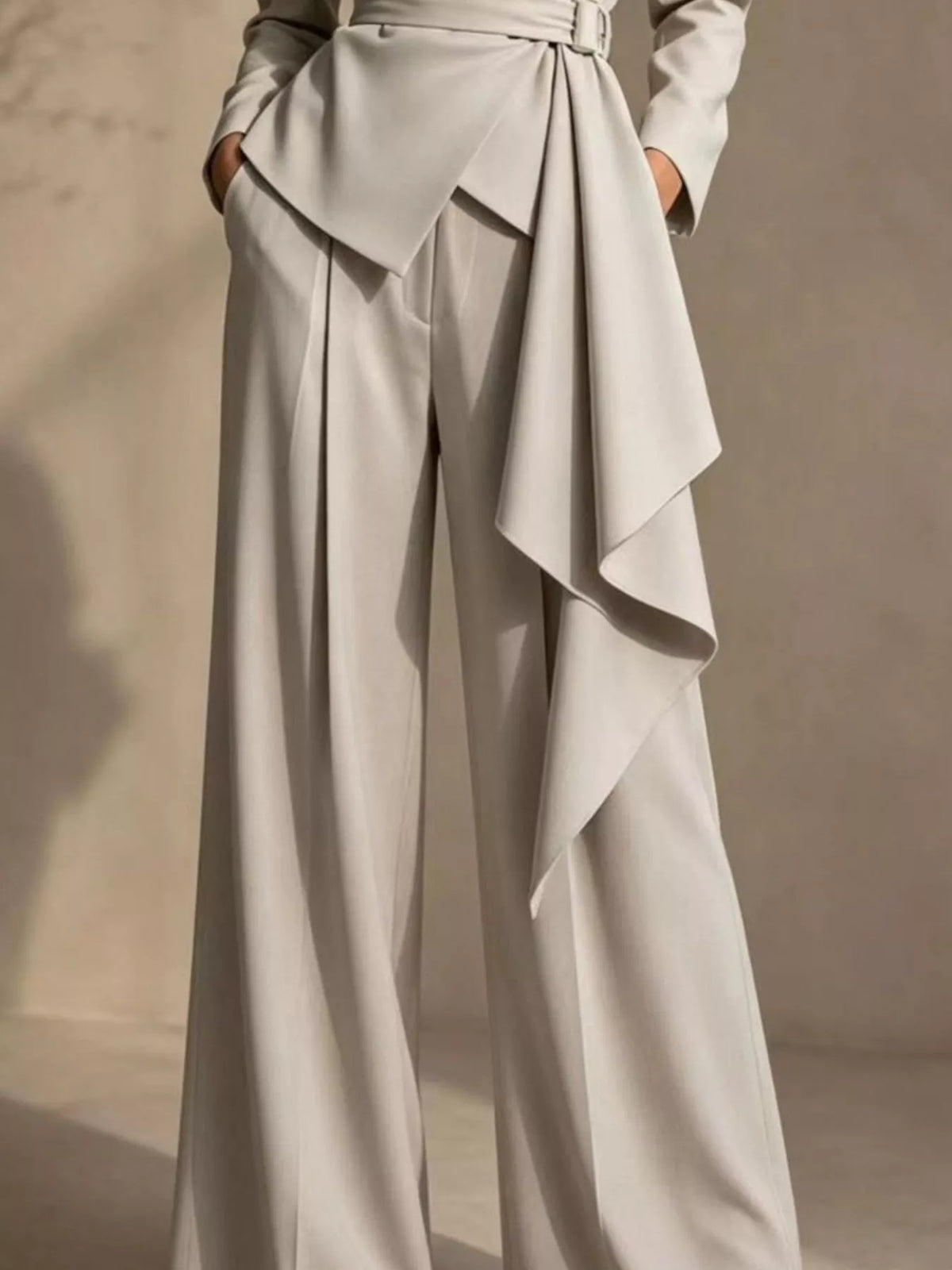 Full Size Belted Blazer and Wide-Leg Pants Set Plus Size