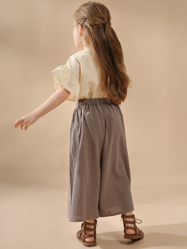 Retro Loose Girls' High Waist Wide Leg Pants