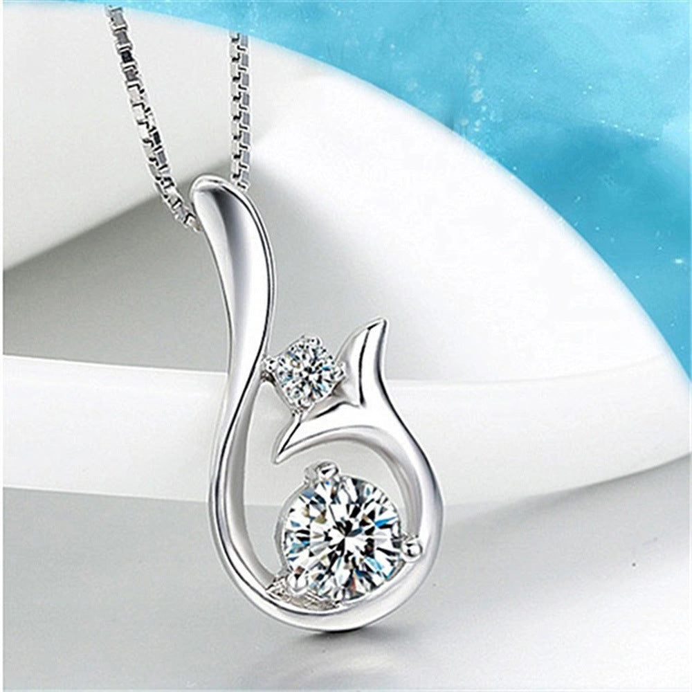 Womens Necklace Korean-European-American Style Diamond Mermaid Pendant