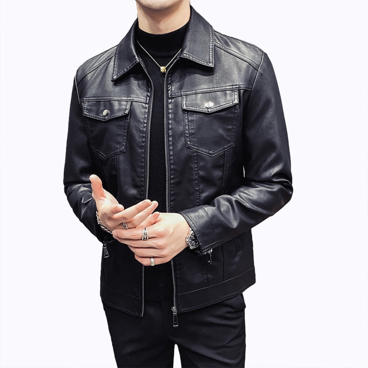 Fall Winter Men Quilted Casual Leather Clothing