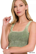 Washed Ribbed Seamless Square Neck Bra Top