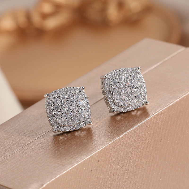 Colorful Square Crystal Stud Earrings Brass Women Turquoise Multicolor Silver Gold Elegant Party Fashion Jewelry