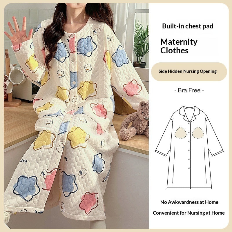 Air Cotton Sandwich Maternity Belt Chest Pad Breastfeeding Sweet Cute Sleeping Dress Confinement Clothing