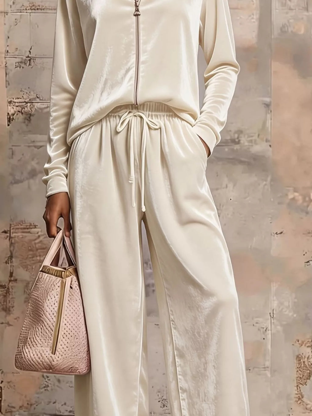 Velvet Zip-Up Top and Pants Set
