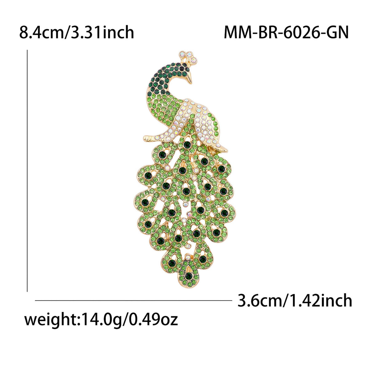 Diamond-Encrusted Peacock Brooch Colorful Animal Corsage
