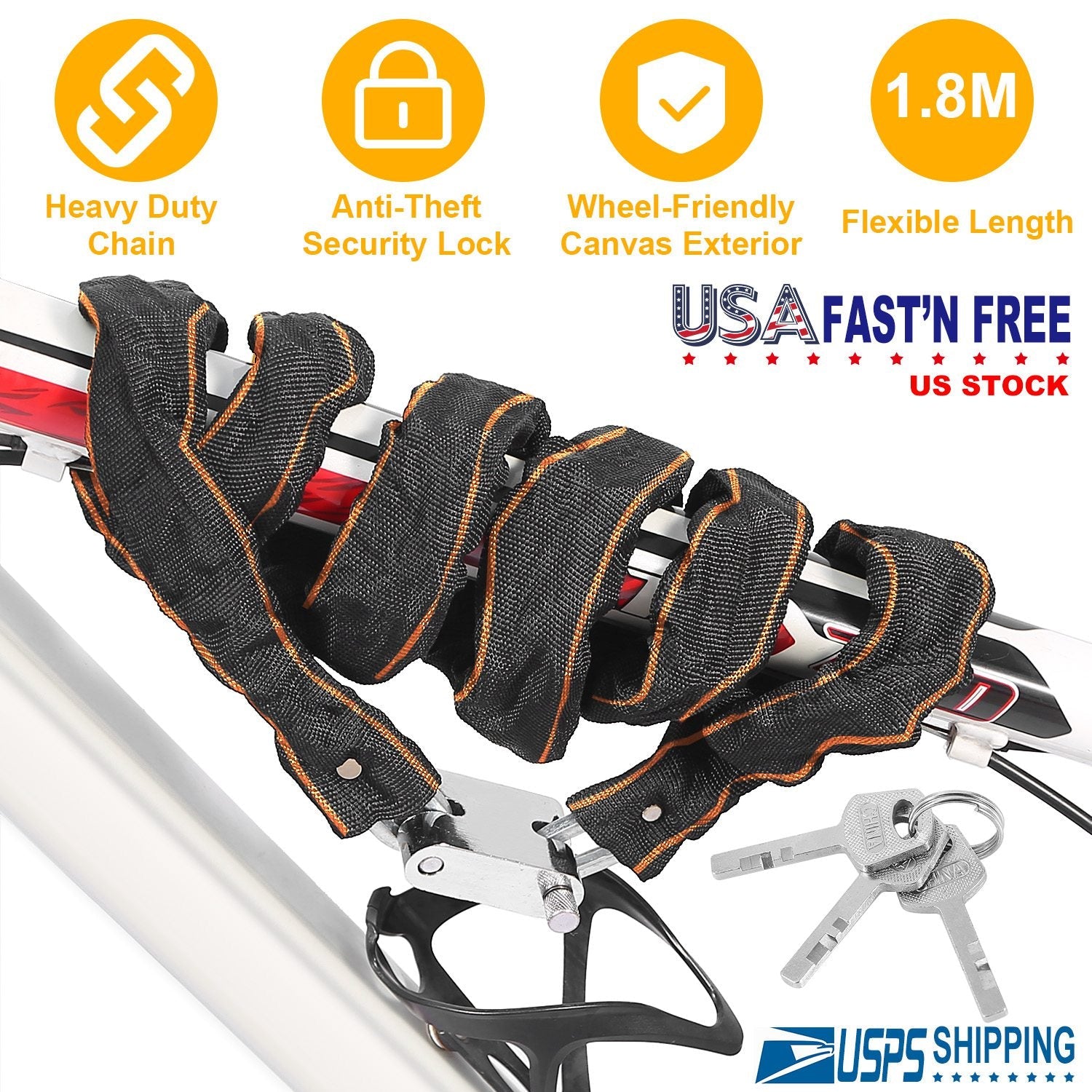 Bike Chain Lock with 3 Keys for Everyday Bicycle Security