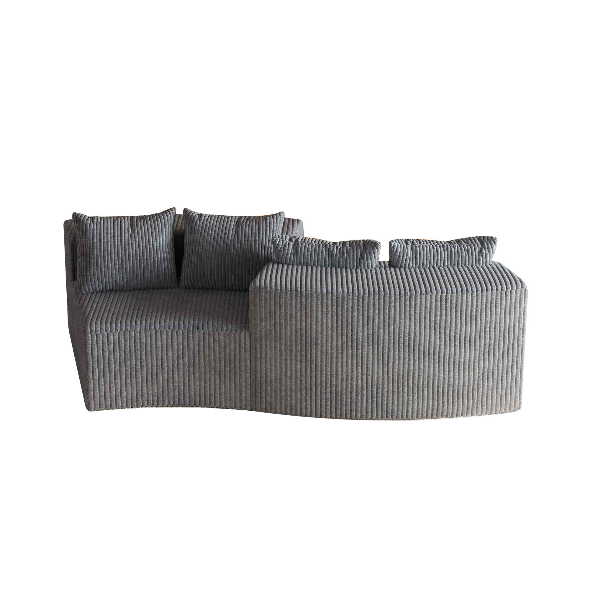 Corduroy Curved Sectional Sofa with Four Pillows