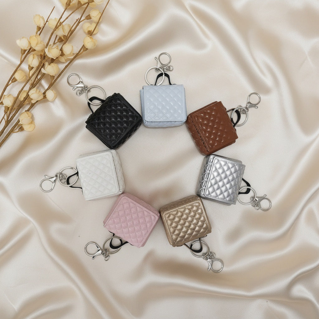 Leather Fashion Quilted Chanel-style Earphone Pouch Coin Purse DIY Bag Charm And Keychain