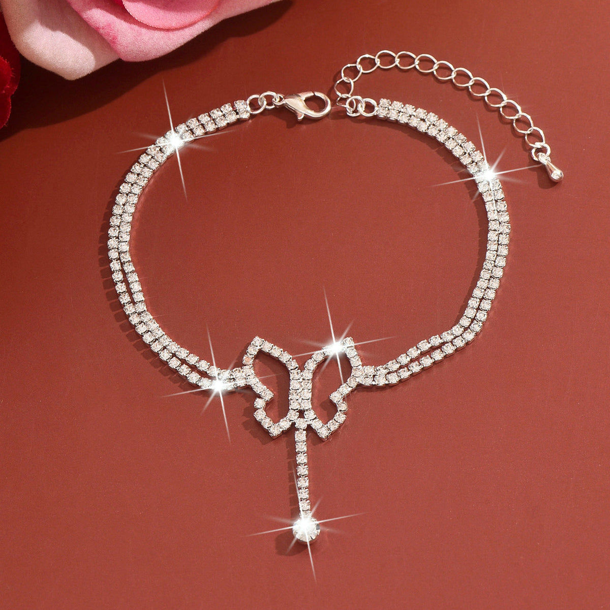 2026 New Style Sweet And Simple Rhinestone Bow Tassel Anklet Summer Seaside Beach Vacation Style Foot Jewelry Wholesale