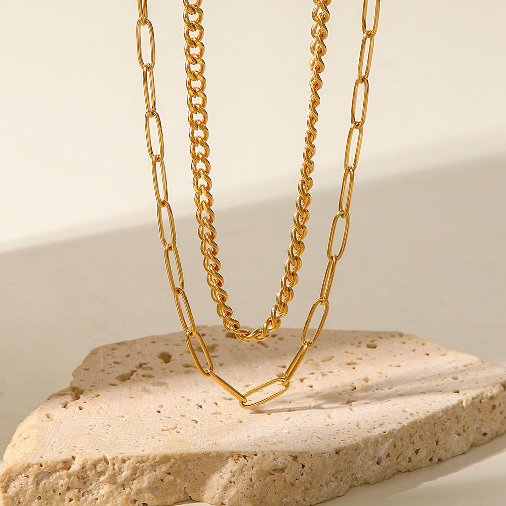 Ins Trendy Retro Simple Stylish High-grade K Gold Cold Style Double-layer Necklace