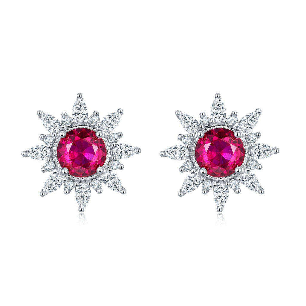 S925 Silver 2.6g Star Design Lab-Created Ruby Stud Earrings, 0.5ct 5mm, Pair