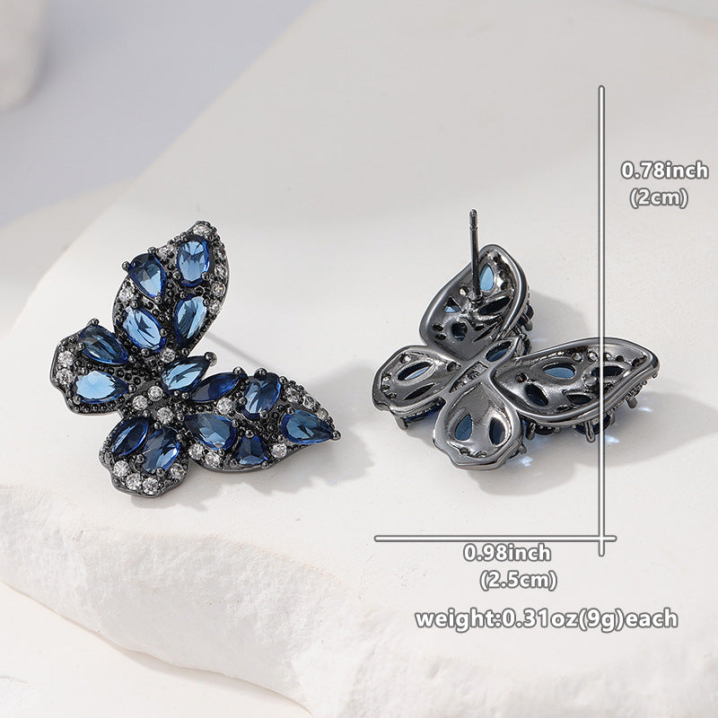 Colorful Butterfly Crystal Stud Earrings Brass Women Blue Rose Green Wedding Party Elegant Fashion Jewelry