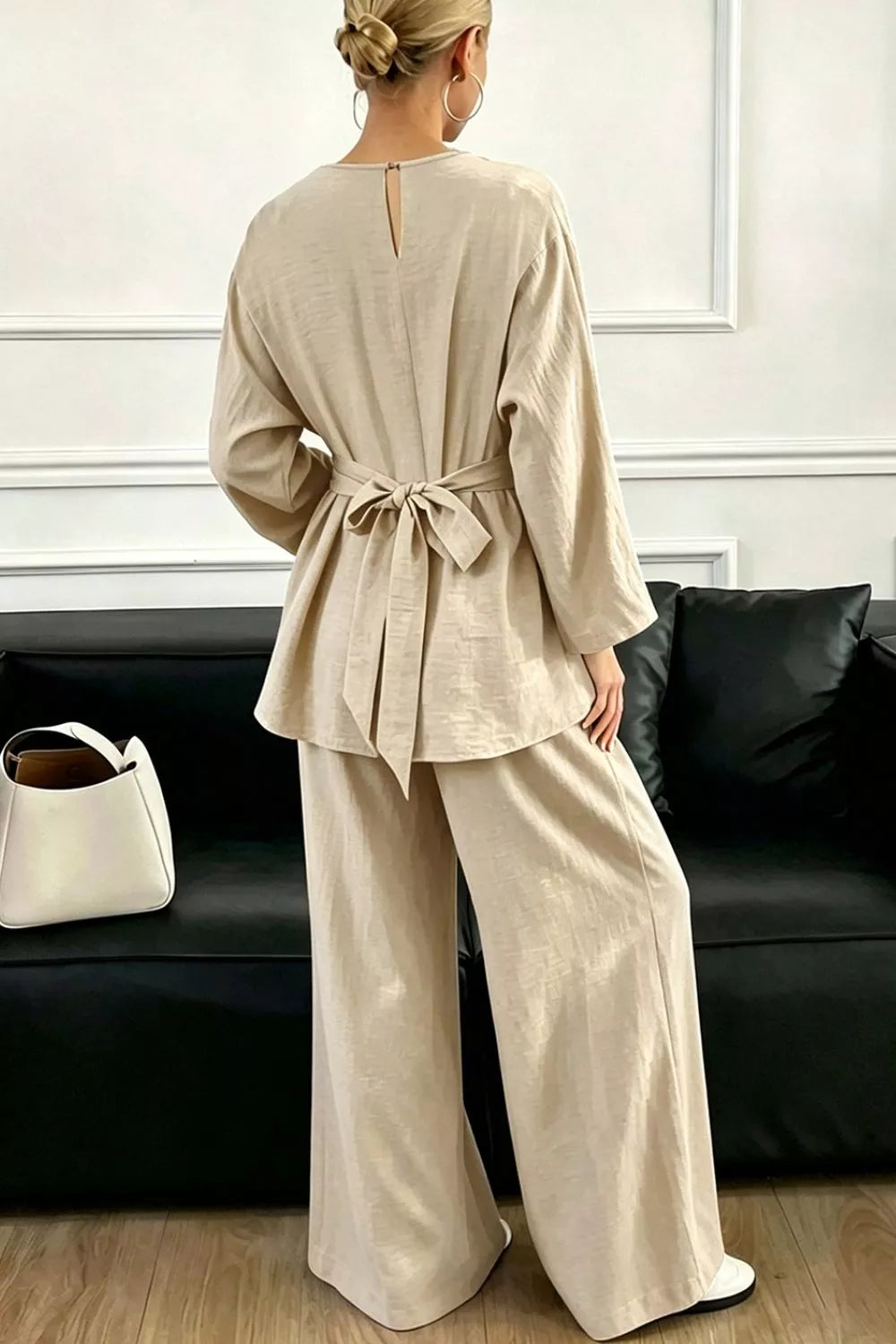 Metal Chain Waist Detail Top and Pants Set