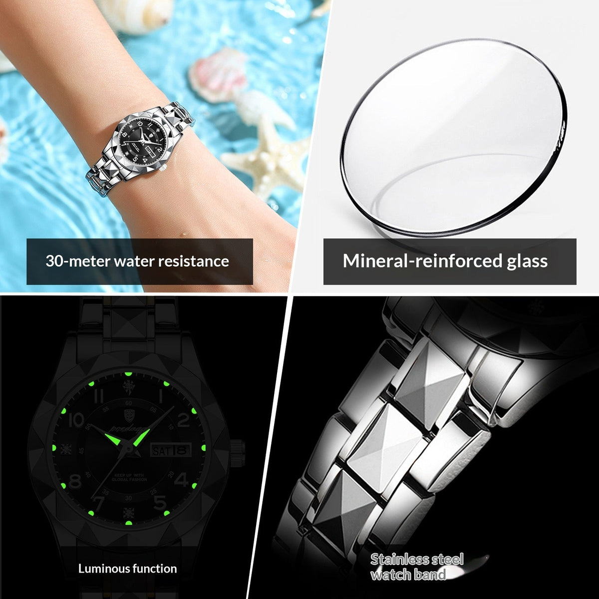 Womens Waterproof Luminous Dual-calendar Watch