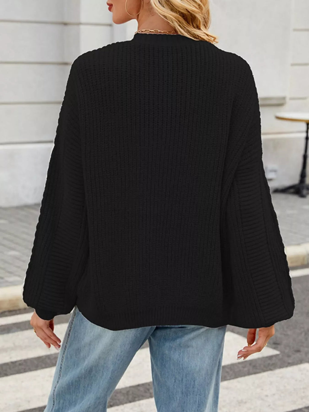 Cable Knit Button-Up Cardigan – Off-White / Black