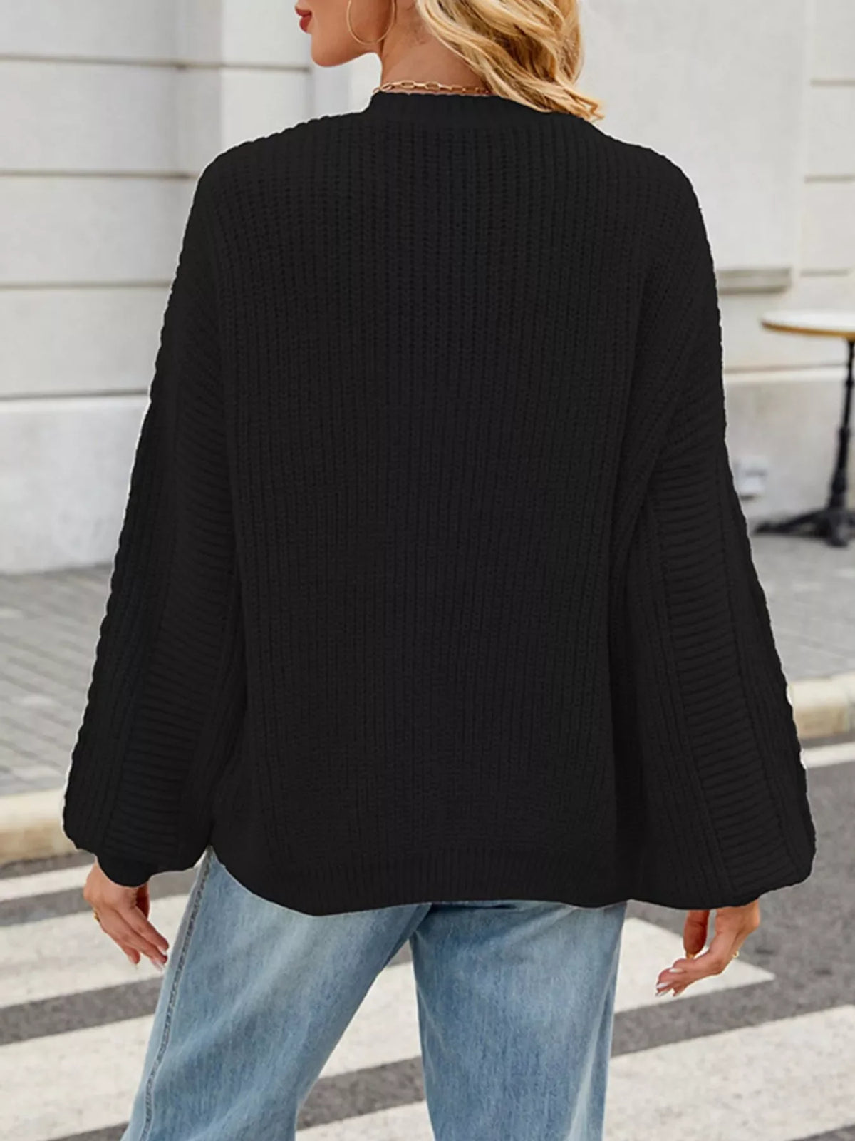 Cable Knit Button-Up Cardigan – Off-White / Black